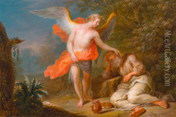 Der Engel Erscheint Dem Schlafenden Elias Oil Painting - Franz Christoph Janneck