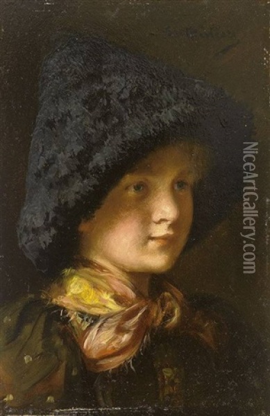 Portrait Eines Kleinen Madchens In Tracht Oil Painting - Emma (Edle von Seehof) Mueller