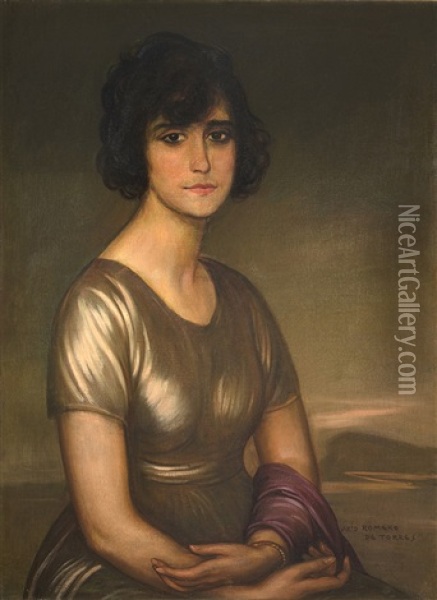 Retrato De Joven Mujer Oil Painting - Julio Romero De Torres