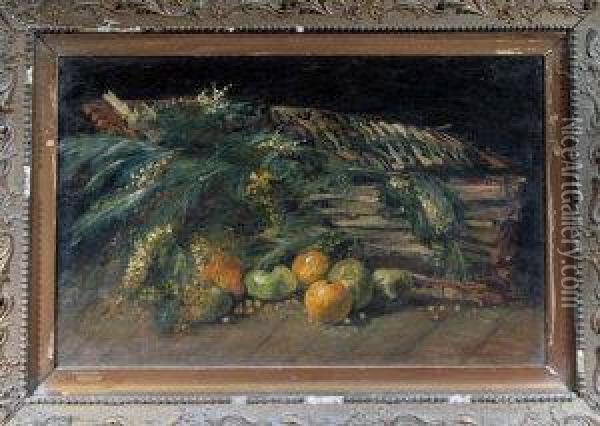 A Still-life Study Of Oranges, Apples And Flowers Oil Painting - William York MacGregor