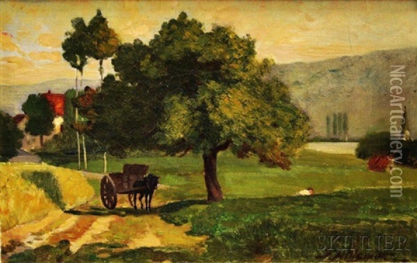 Horse And Wagon On A Country Road Oil Painting - Frank Hill Smith