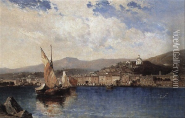 San Remo From The Mediterranean Oil Painting - Arthur Joseph Meadows