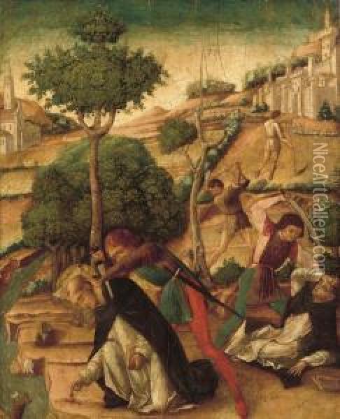 Uccisione Di San Pietro Martire Oil Painting - Bartolomeo Vivarini