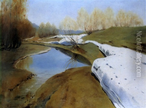 Tauwetter Im Fruhling Oil Painting - Ivan Leonardovich Kalmykov