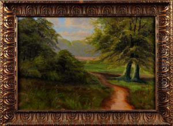 Skogslandskap Oil Painting - Thorvald Rygaard