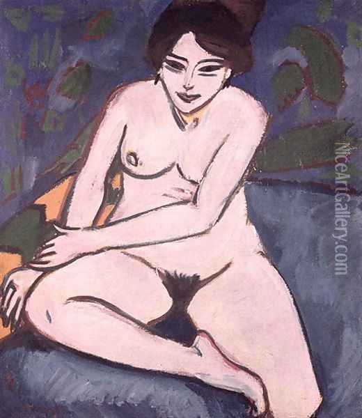 Model on Blue Ground Oil Painting - Ernst Ludwig Kirchner