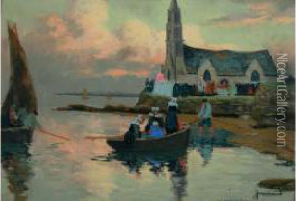 Arrivee En Barque Pour Le Pardon Oil Painting - Mathurin Janssaud