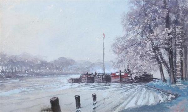 Barges Onthe River Oil Painting - Louis Apol