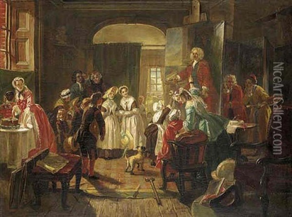 Hogarth's Studio, 1739.  Holiday Visit Of Foundlings To View The Portrait Of Captain Coram Oil Painting - Edward Matthew Ward