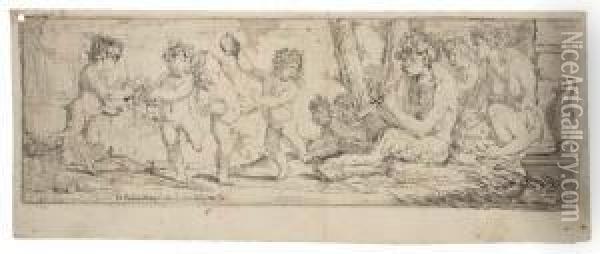 A Bacchanal With A Satyr And Putti Oil Painting - Giulio Carpione