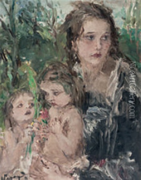 Mutter Mit Kindern Oil Painting - Aurel Naray
