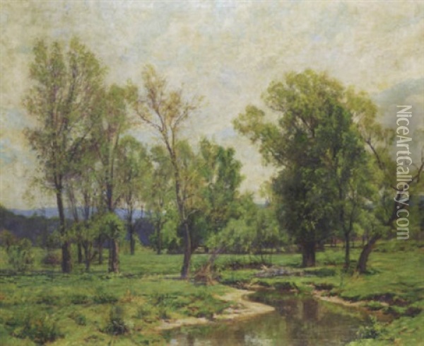Spring Landscape With Stream Oil Painting - Hugh Bolton Jones