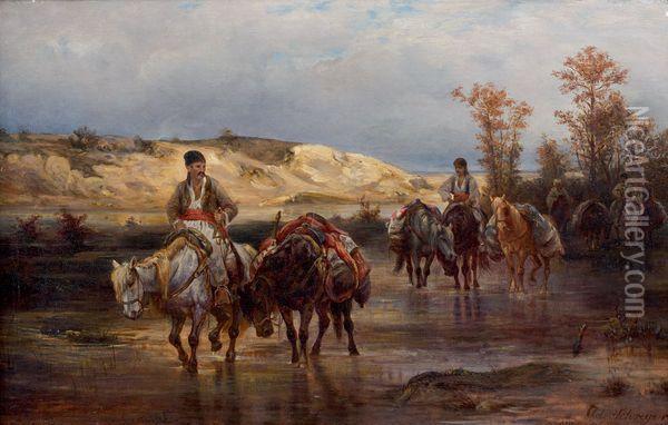 Passage Du Guet De La Caravane Turque Oil Painting - Adolf Schreyer