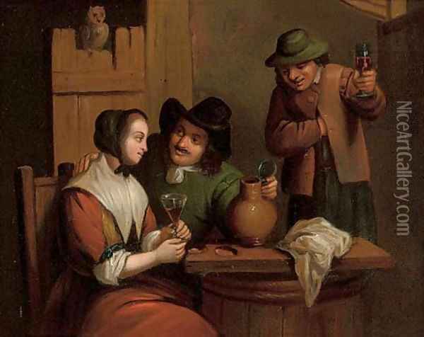 Courtship in a tavern and Drinking in a tavern Oil Painting - Dutch School