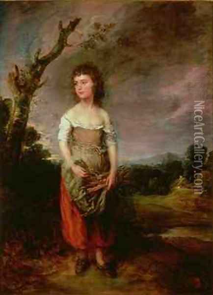 A Peasant Girl Gathering Faggots in a Wood Oil Painting - Thomas Gainsborough