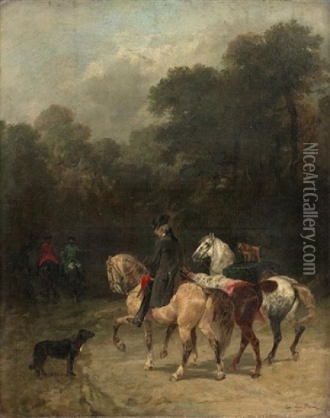 Cavaliers Et Chiens Oil Painting - John Lewis Brown