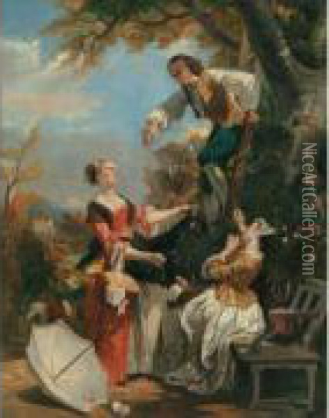 L'idylle Des Cerises, Circa 1835 Oil Painting - Camille-Joseph-Etienne Roqueplan