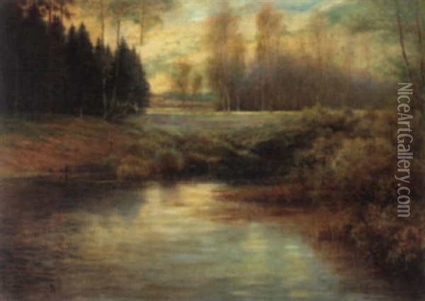 Morgennebel Am Herbstlichen Teich Oil Painting - Johann Georg Mohr