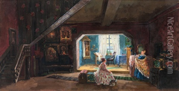 Das Vorzimmer Oil Painting - Boris Mikhailovich Kustodiev