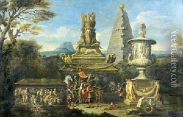 Alexandre Le Grand Faisant Des 
Libations Devant La Tombe D'achilleet Le Trophee De Marius Oil Painting - Alessandro Salucci