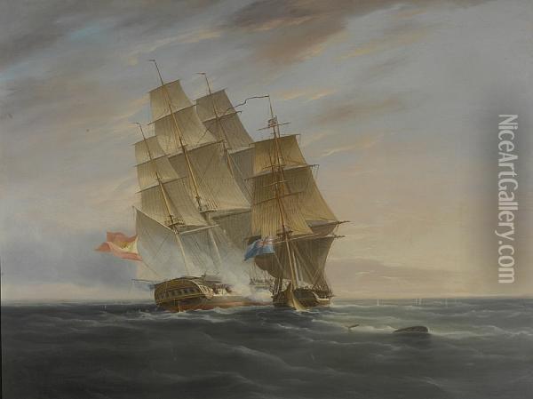 The Capture Of The 
Veloz Passagra 
 Unsigned Oil Painting - Thomas Buttersworth