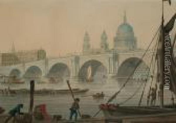 Blackfriars Bridge With St Paul's Cathedral Beyond Oil Painting - James E. Buttersworth