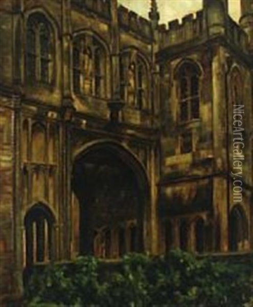 Wells Cathedral Chain Gate Seen From North West Oil Painting - Svend Hammershoi