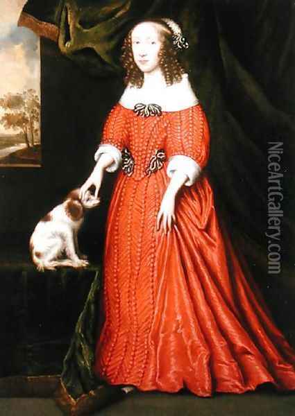 Portrait of a Young Lady in a Red Dress with a pet Spaniel Oil Painting - Gilbert Jackson