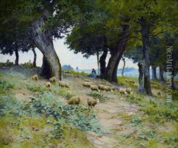Berger Et Ses Moutons Oil Painting - Edouard Pail