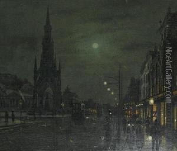 Princes Street, Edinburgh Oil Painting - Wilfred Jenkins