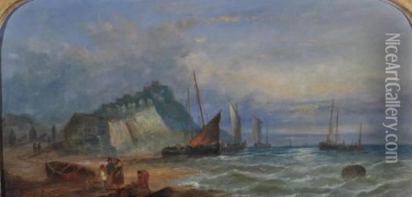 Fisher Folk On The Beach Atsunset Oil Painting - William Calcott Knell
