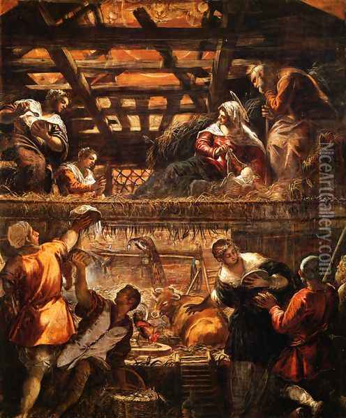 The Adoration of the Shepherds Oil Painting - Jacopo Tintoretto (Robusti)