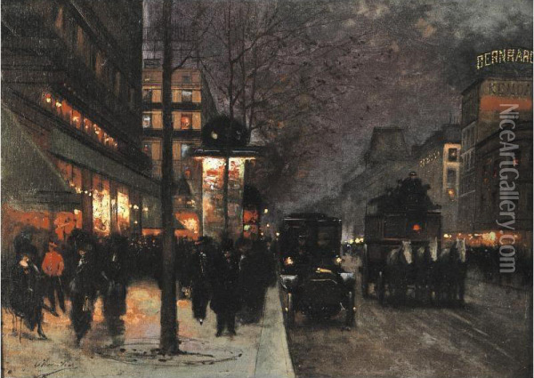 Night Lights Oil Painting - Ernest Jean Chevalier