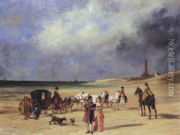 Promenade Sur La Plage Oil Painting - John Lewis Brown