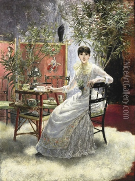 Portrait De Jeune Femme Oil Painting - Otto Hierl-Deronco