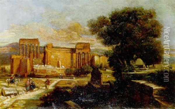 Ruines De Ba'albek. Le Temple De Jupiter Oil Painting - Jules Coignet