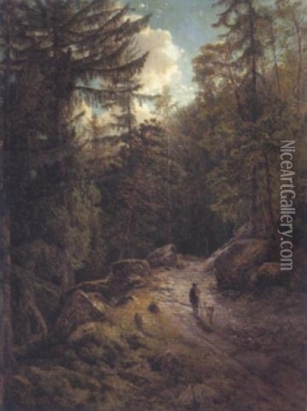 Waldweg Nach Bad Schalders Bey Brixen In Sudtirol Oil Painting - Josef Selleny