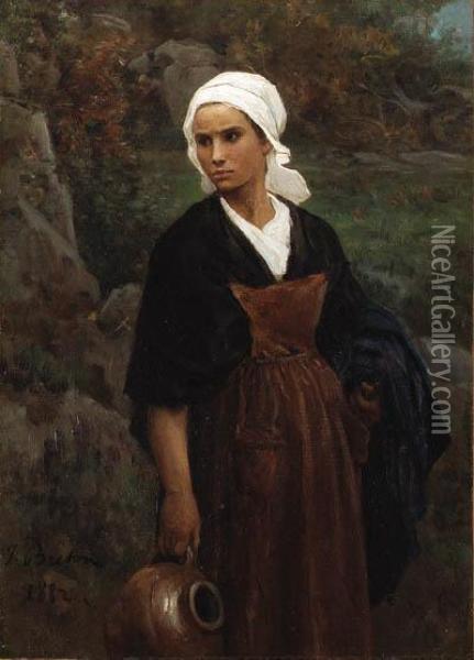 Femme Portant Une Cruche (woman Carrying Water) Oil Painting - Jules Breton