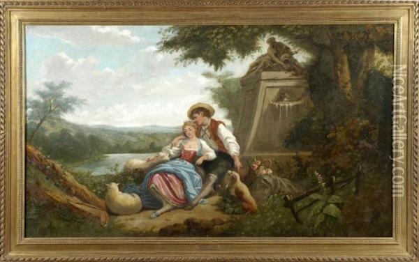 Landscape With Shepherd And Shepherdess Oil Painting - Sebastien Jacques Leclerc Des Gobelins