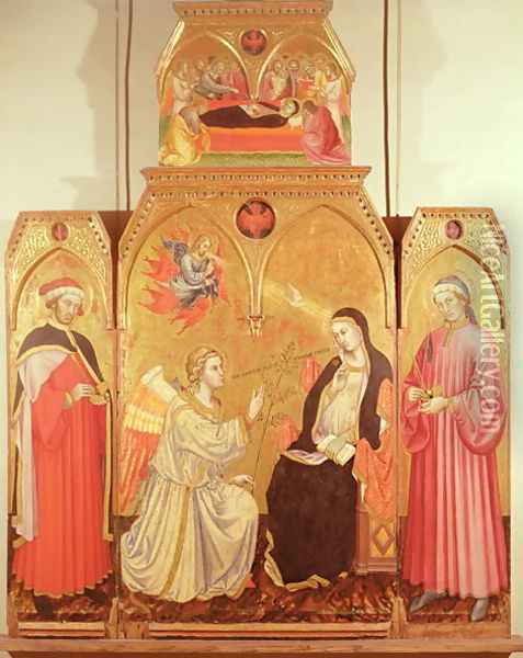 The Annunciation with St. Cosmas and St. Damian, 1409 Oil Painting - Taddeo Di Bartolo