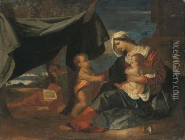 The Holy Family With Saint John The Baptist Oil Painting - Nicolas Poussin