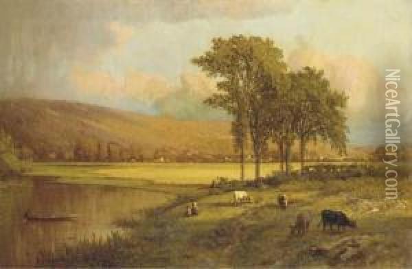 A Sunlit Meadow Oil Painting - Aaron Draper Shattuck