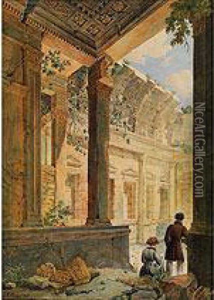 Interieur Du Temple De Diane A Nimes Oil Painting - Charles Leopold Emile Henry