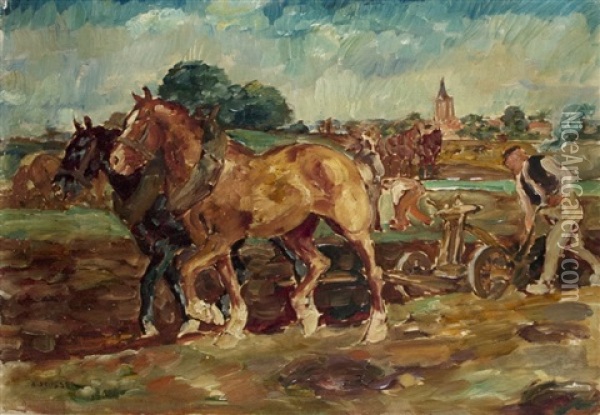 On The Field Oil Painting - August Deusser