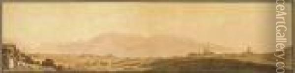 Un Panorama Du Lac Leman Avec 
Yvoire Et Des Montagnes Dans Le Fond,un Couple Au Premier Plan Oil Painting - Theophile Alexandre Steinlen
