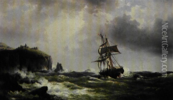 Ships In Distress Off The Lands End, Cornwall Oil Painting - Vilhelm Melbye