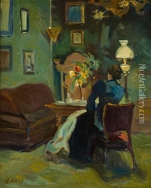 Dama En Interior Oil Painting - Joaquin Mir Trinxet