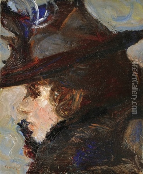 Lady With Hat Oil Painting - Adolf Fenyes