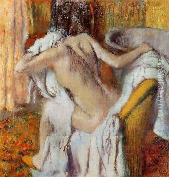 After the Bath, Woman Drying Herself I Oil Painting - Edgar Degas