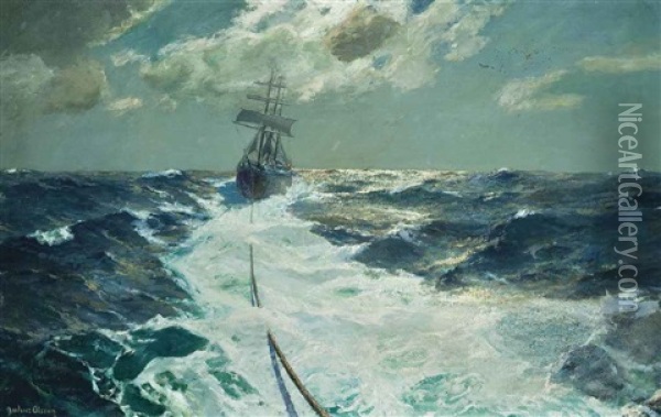 Under Tow On A Moonlit Night Oil Painting - Julius Olsson